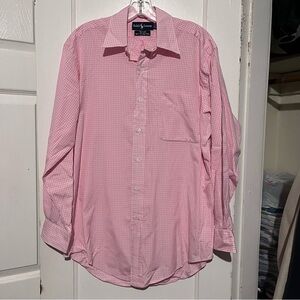 Pink square button up polo Ralph Lauren 100% Yarmouth two-ply cotton